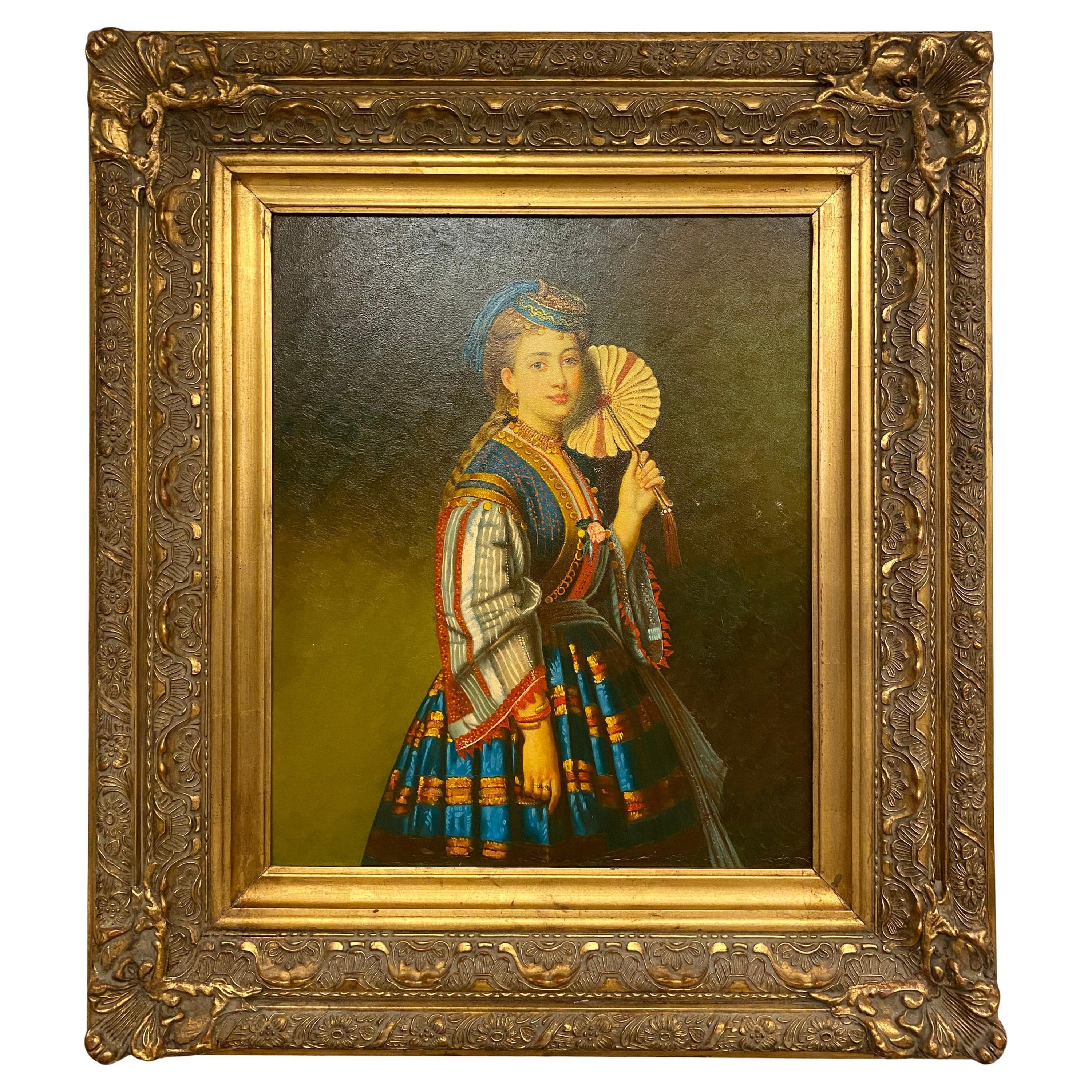 Oil Painting Portrait of a Lady Dressed in Ottoman Style Costume, Certified For Sale