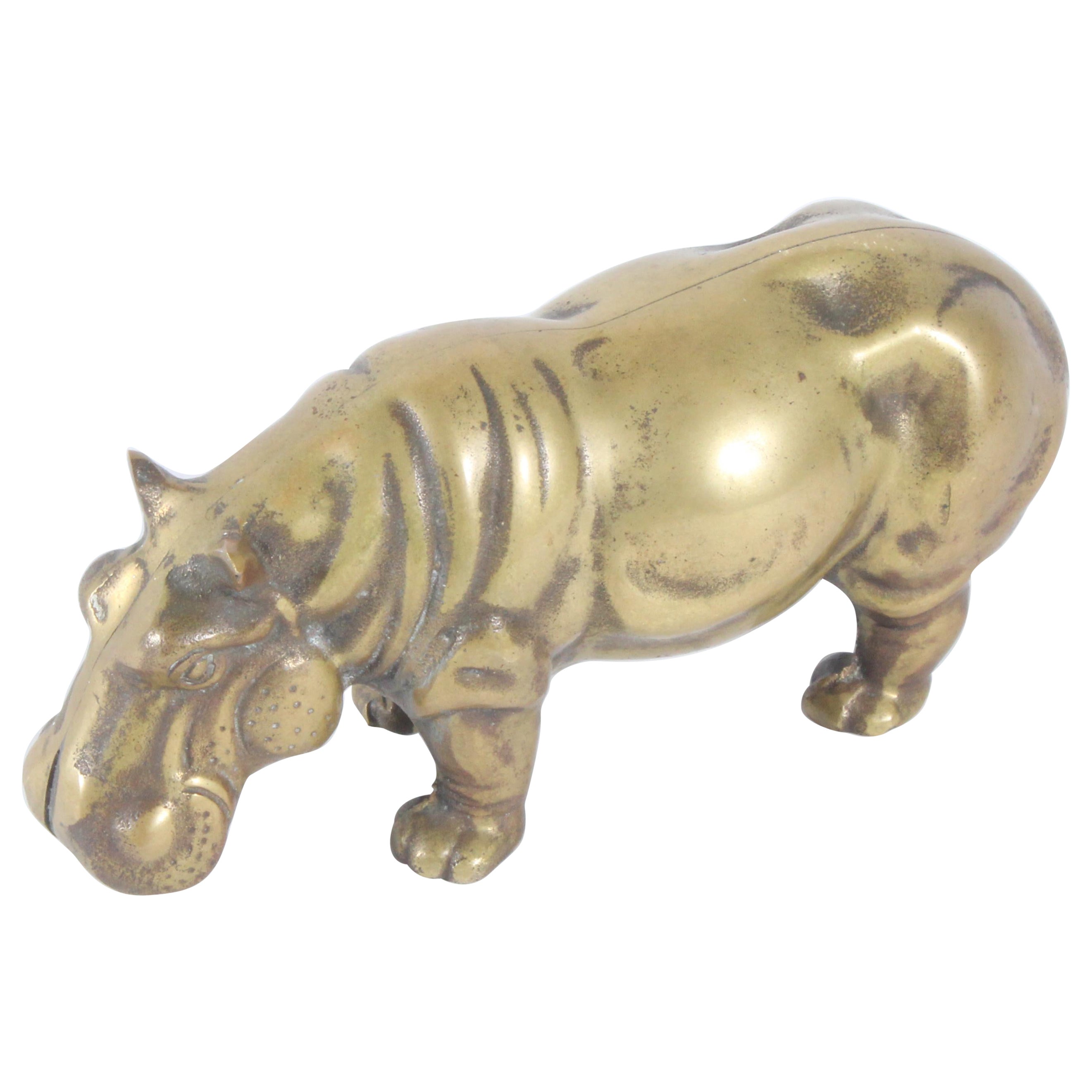 Charming Vintage Italian Sculpture of a Hippo In Brass