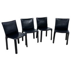 Mario Bellini for Cassina Cab 412 Leather Clad Dining Chairs, Set of 4