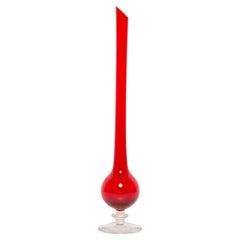 Midcentury Vintage Slim Red Decorative Glass Vase, Europe, 1960s