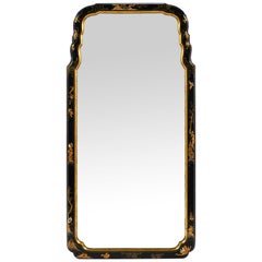 Baker Black Lacquer and Chinoiserie Framed Wall Mirror