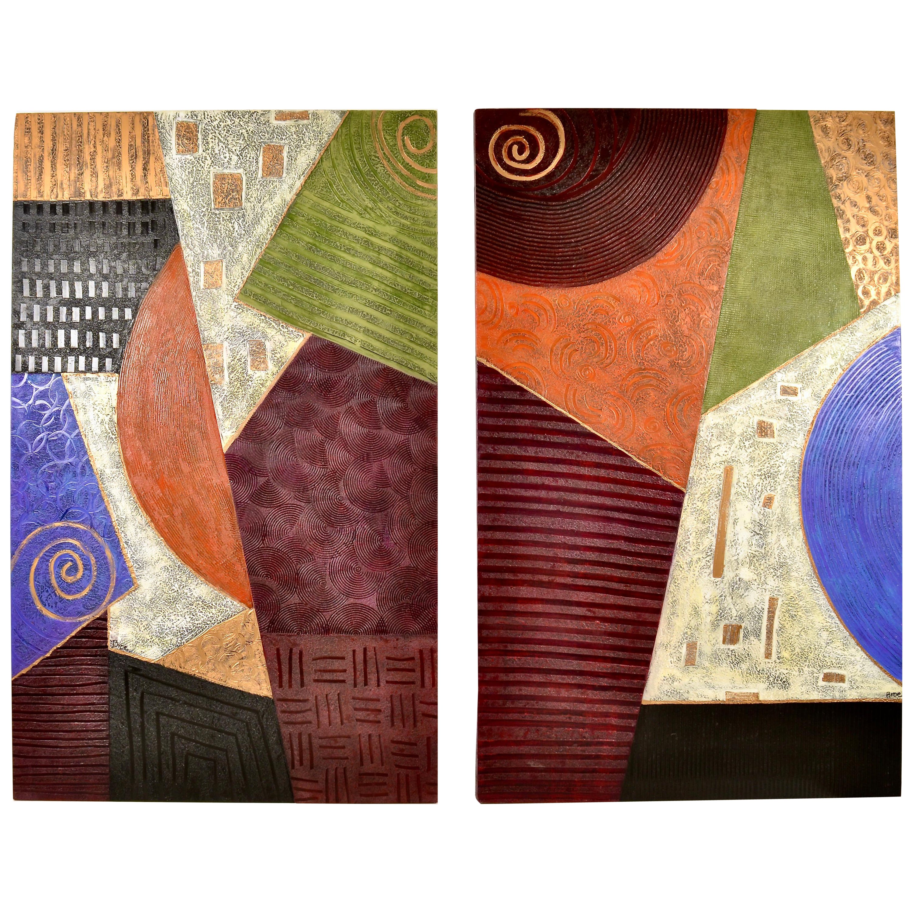 Pair Large Scale Works on Canvas by Joy Broe, circa 1990s For Sale