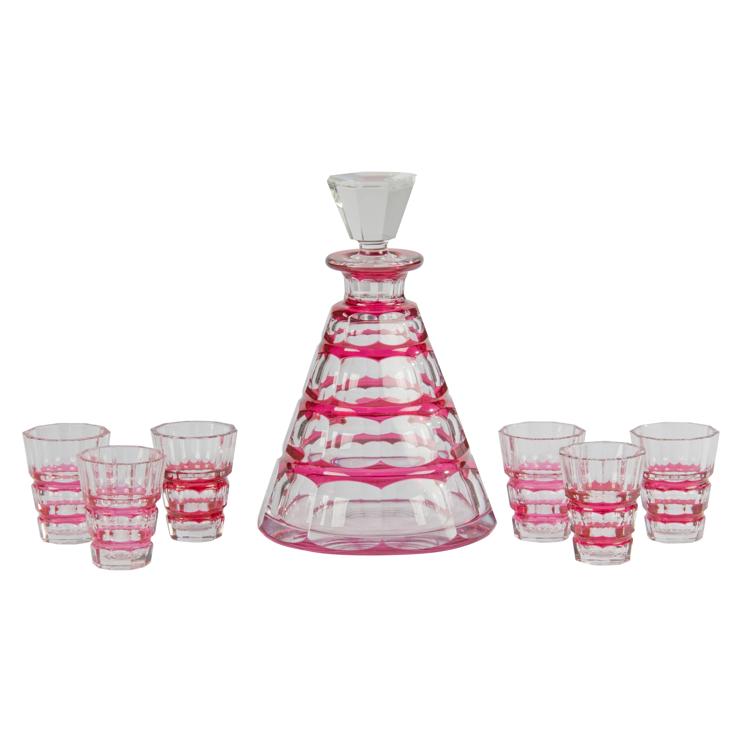 Early 20th Century Crystal Art Deco Decanter + 6 Glasses - Val Saint Lambert For Sale