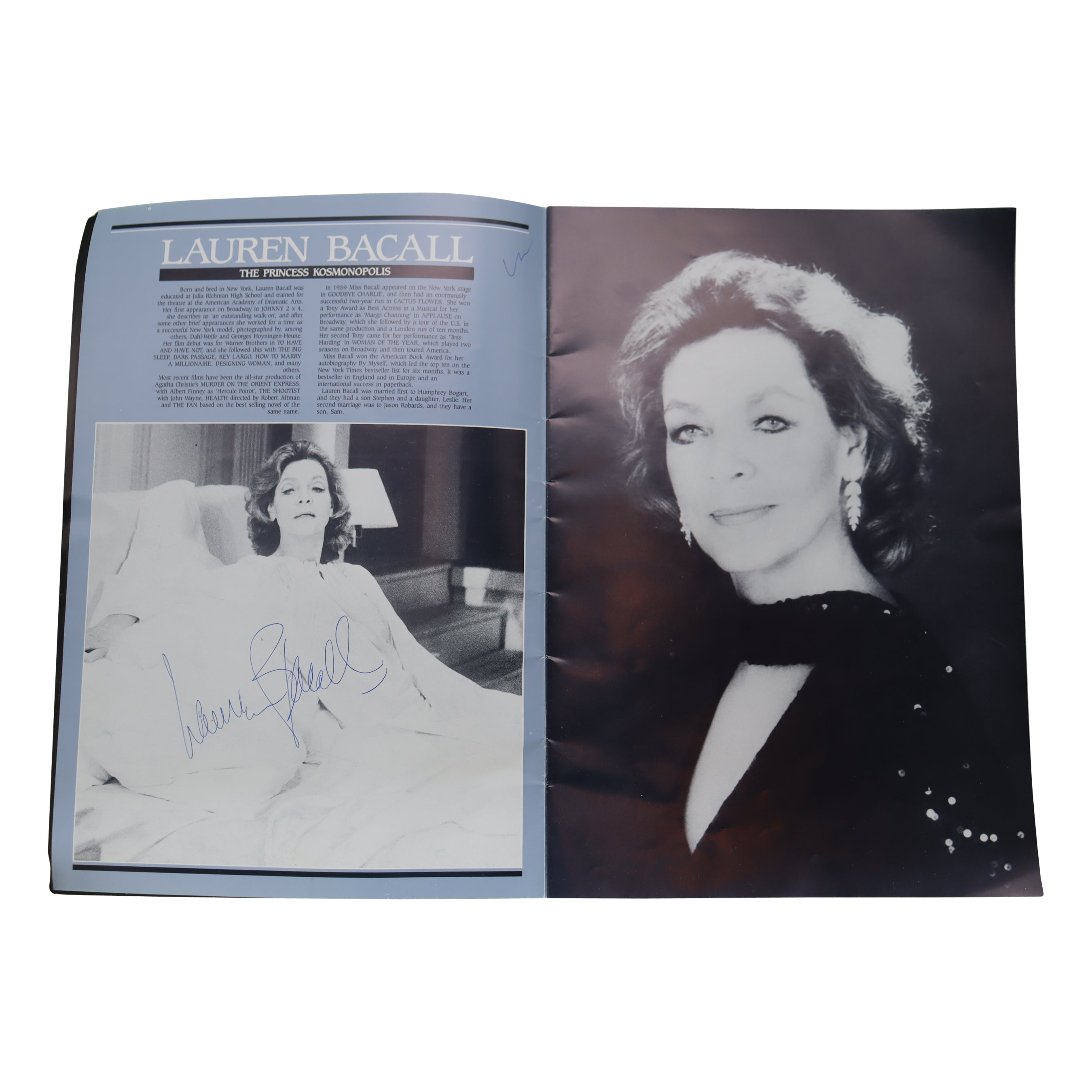 Programe autographié par Lauren Bacall en vente