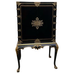 Vintage Black Lacquer Queen Anne Cabinet Made by Karges