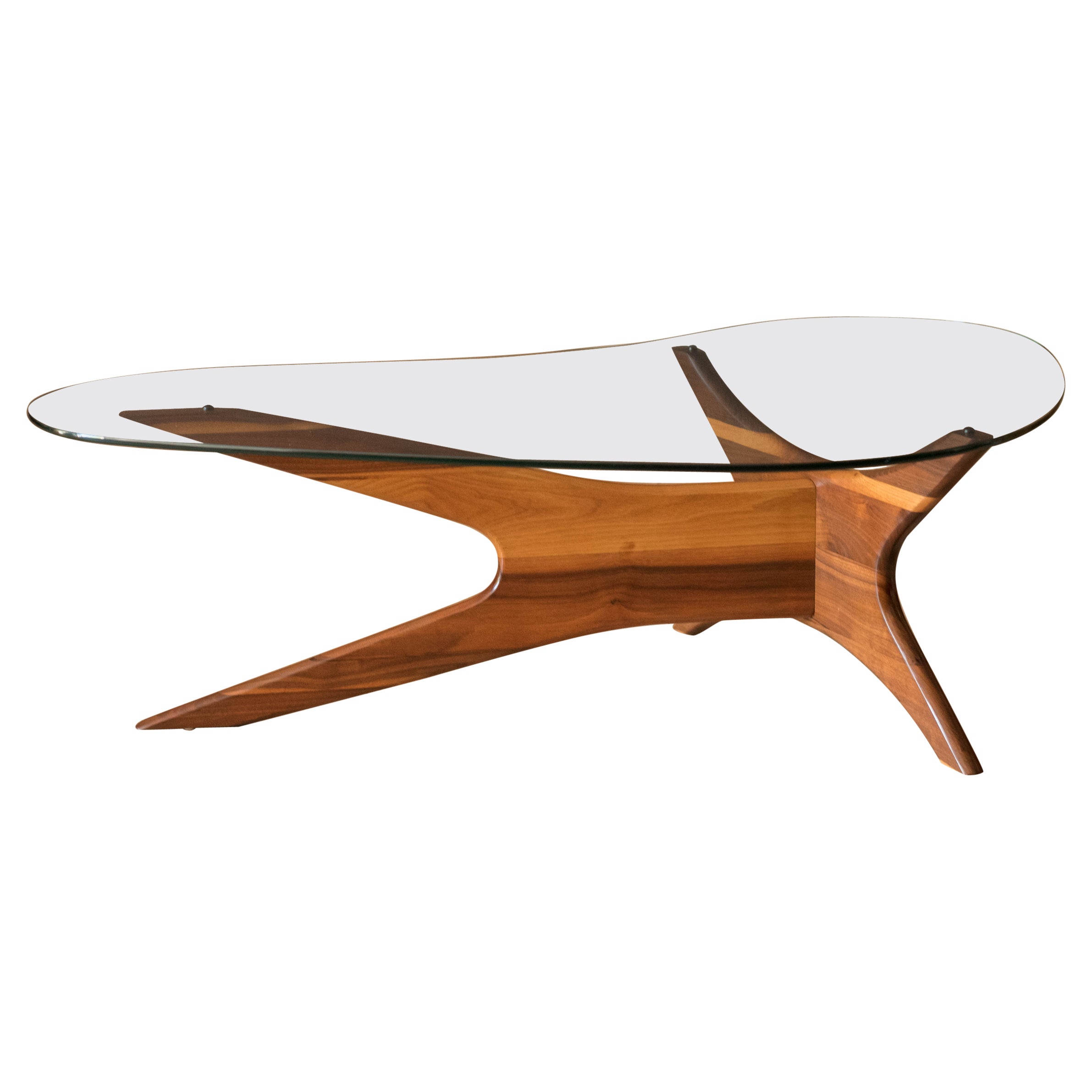 Mid Century Modern Solid Walnut and Glass Jacks Coffee Table by Adrian Pearsall