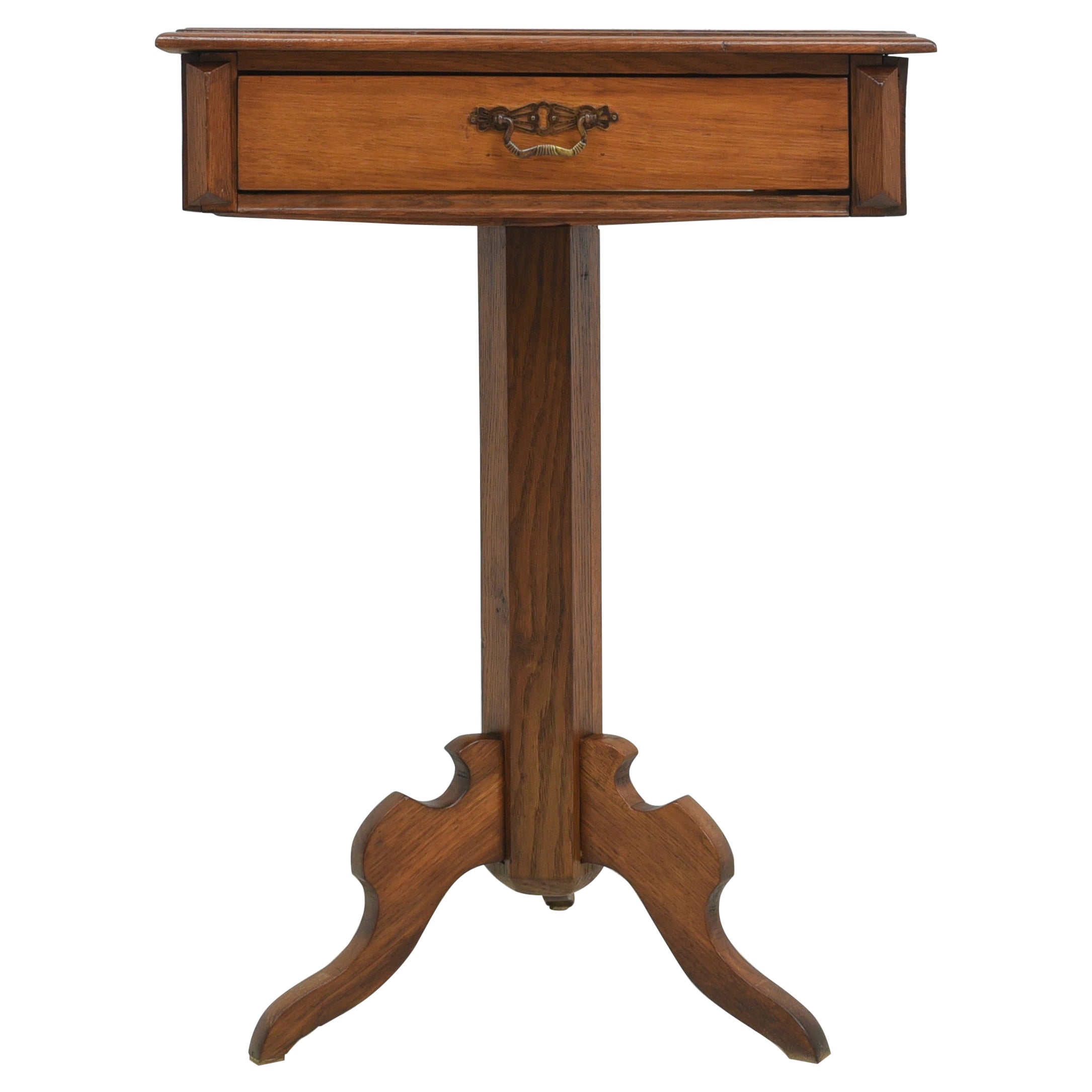 Gründerzeit Side Table with Drawer in Oak Pedestal, 1900 For Sale