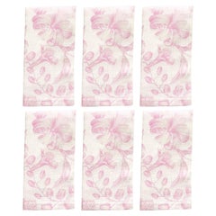 Set of Six Pink Floral Linen Voile Napkins "Marie Antoinette" Design