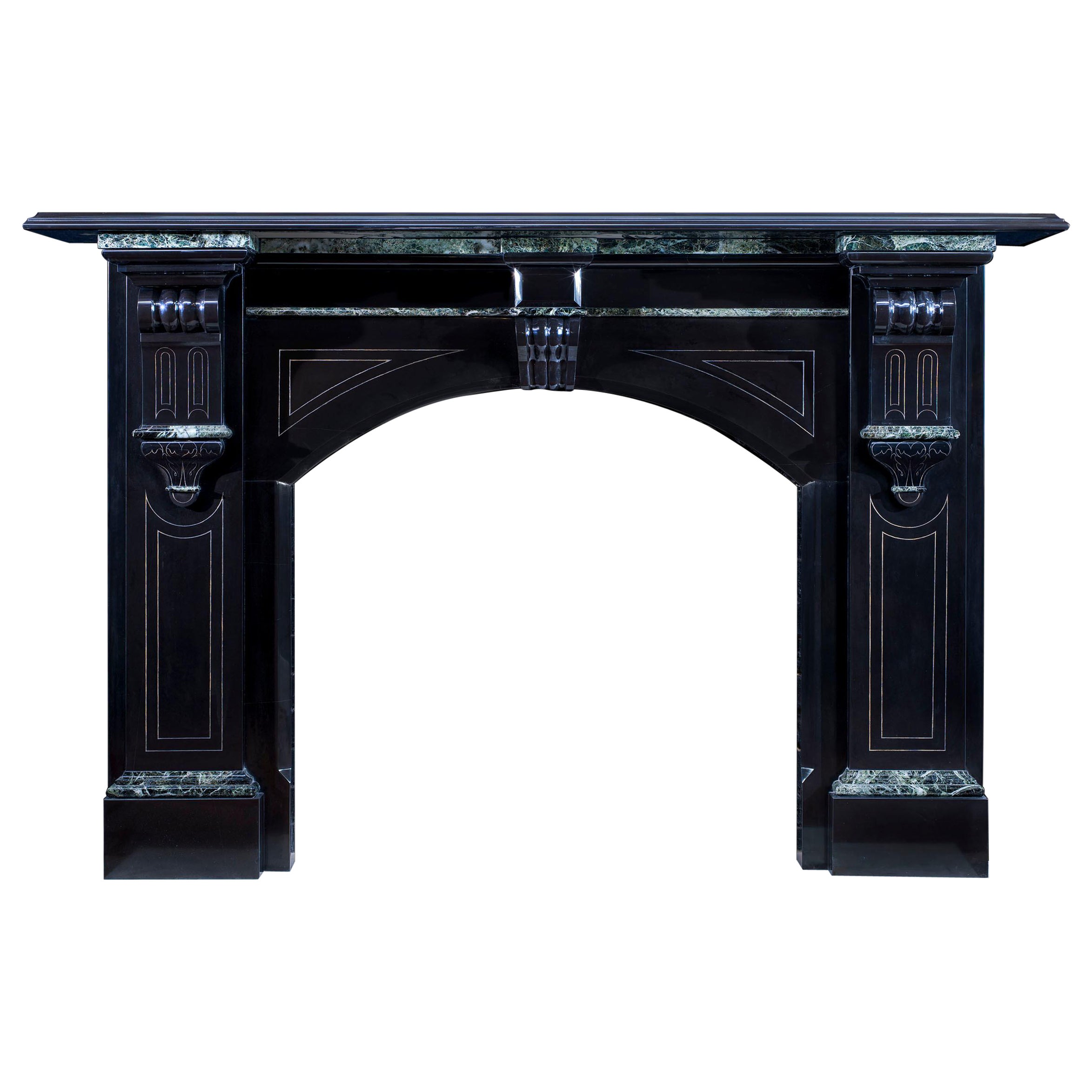 Grand Victorian Black Marble Fireplace For Sale
