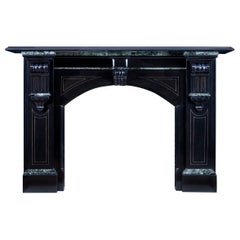 Antique Grand Victorian Black Marble Fireplace