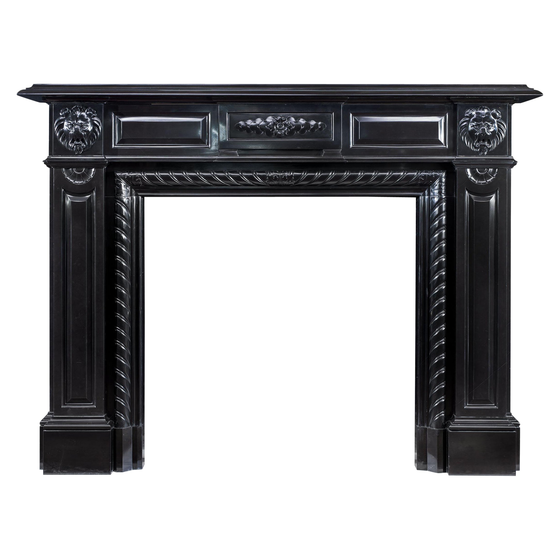Dramatic Belgian Black Marble Fireplace For Sale