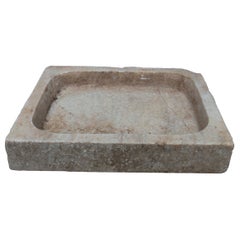 Antique White Hand Carved Marble Washbasin with One Sink in a Single Block