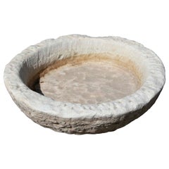 White Round Hand-Carved Marble Washbasin with One Sink in a Single Block