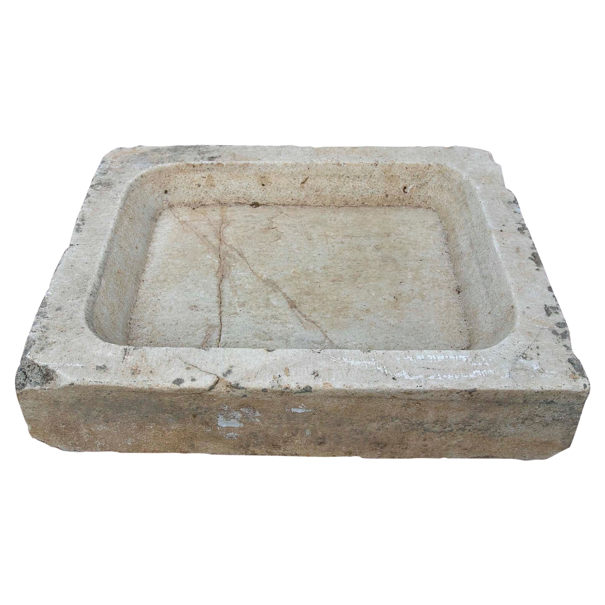 White Hand-Carved Marble Washbasin with One Sink in a Single Block  For Sale