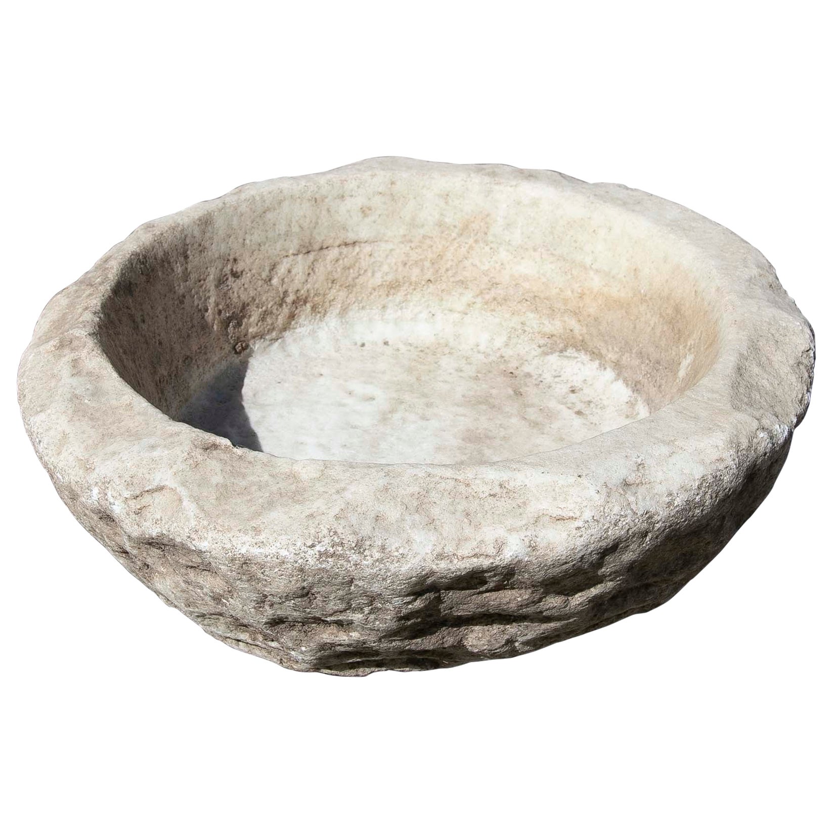 White Round Hand Carved Marble Washbasin with One Sink in a Single Block For Sale