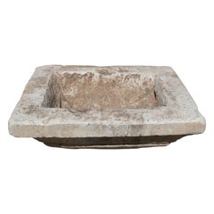 White Hand-Carved Marble Washbasin with One Sink in a Single Block