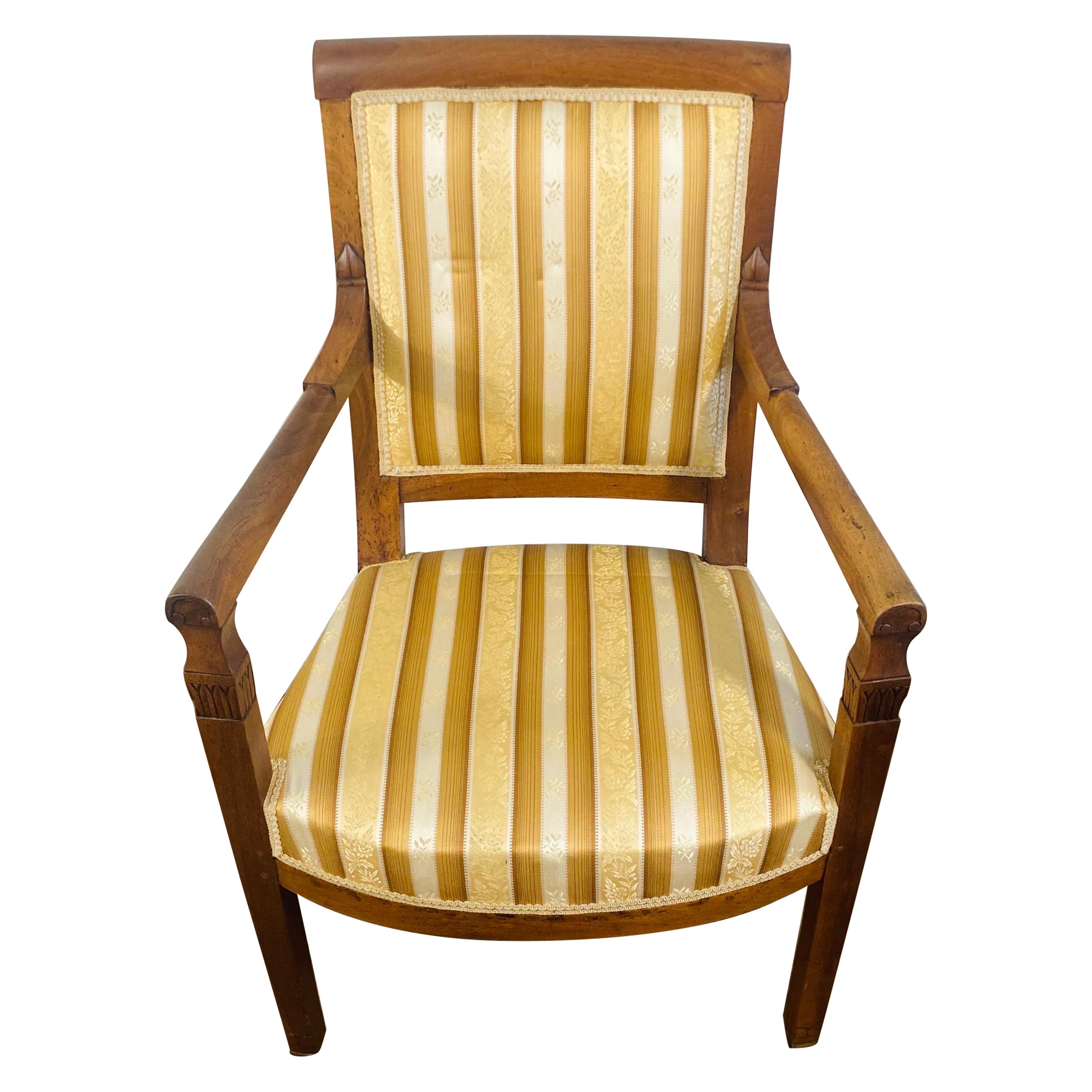 French Directoire Armchair Beech Gold & White Upholstery France 19th