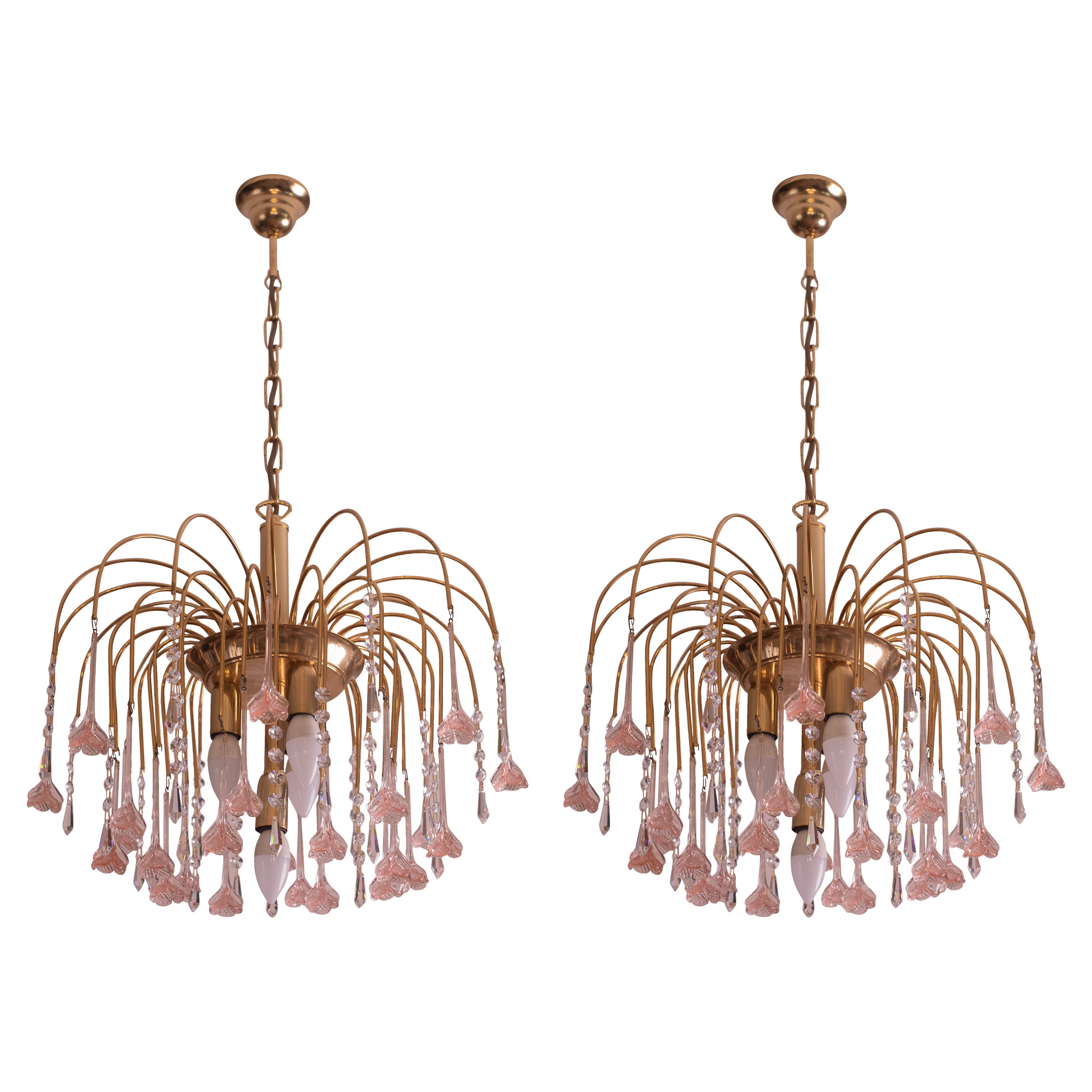 Set of 2 Julia Roberts, Vintage Pink Murano Chandelier, 1980s