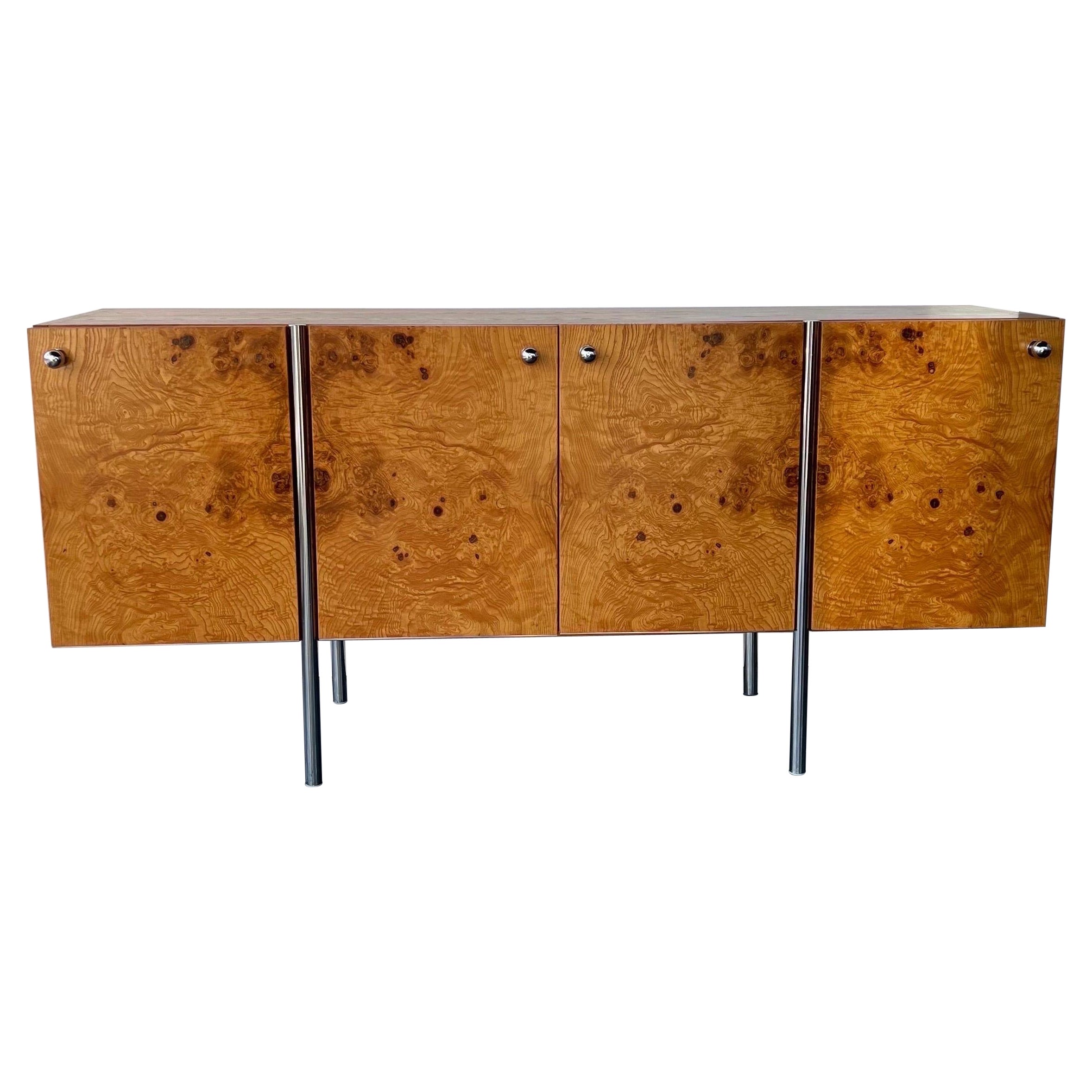 Burlwood Veneer and Chrome Console Table For Sale