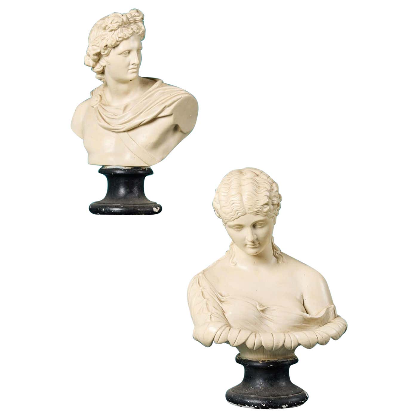 Busts Two Painted Plaster Busts of Apollo and Clytie For Sale at 1stDibs