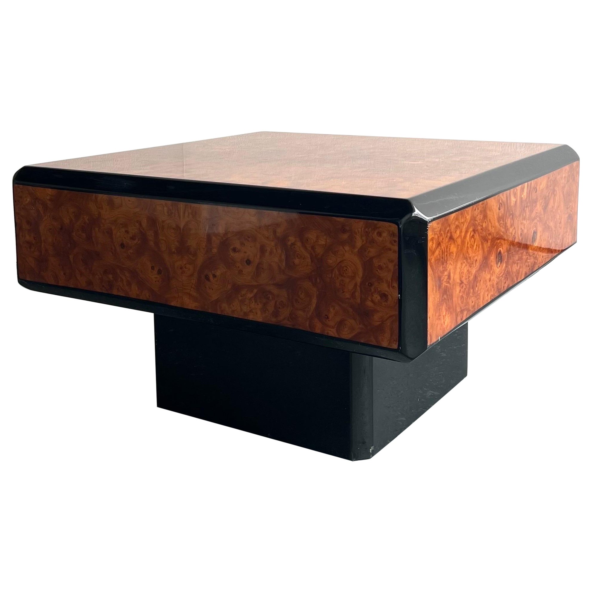Burl Wood and Black Lacquered Coffee Table