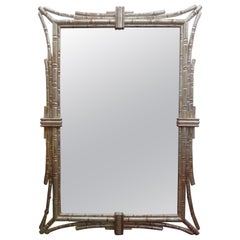Vintage Italian Chinese Chippendale Faux Bamboo Silver Gilt Mirror