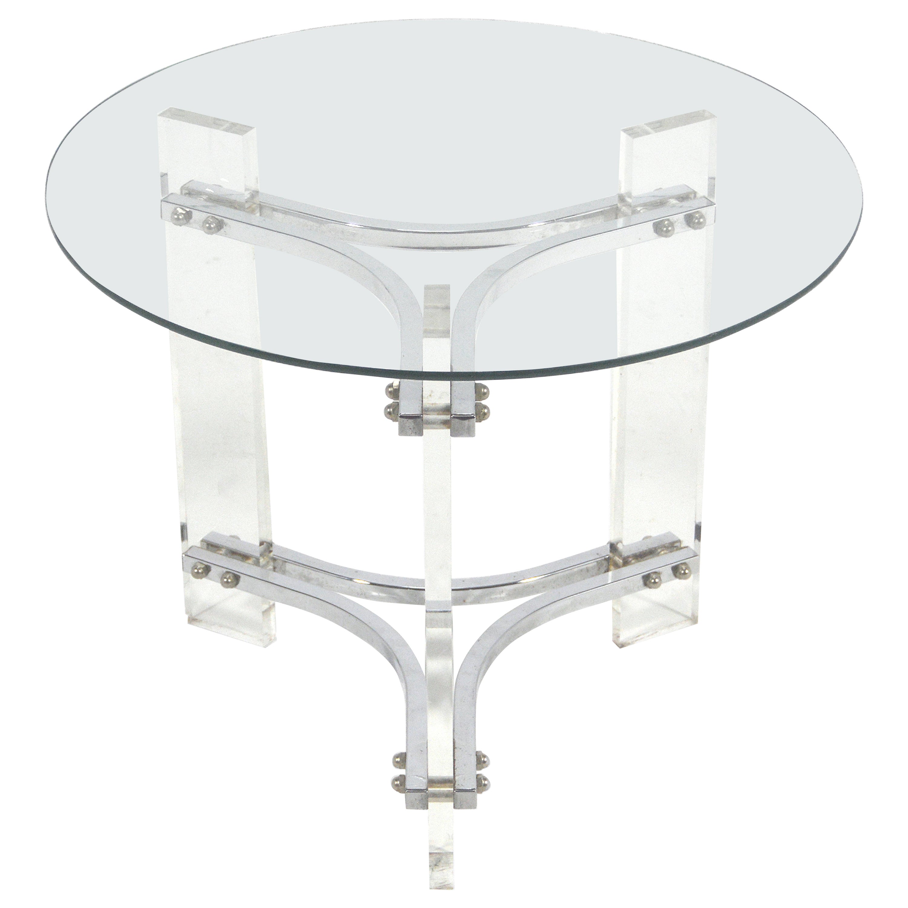 Table d'appoint de style Charles Hollis Jones en lucite et chrome