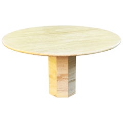 Table de salle à manger ronde en travertin à base octogonale Maurice Villency Italie 1970 MCM