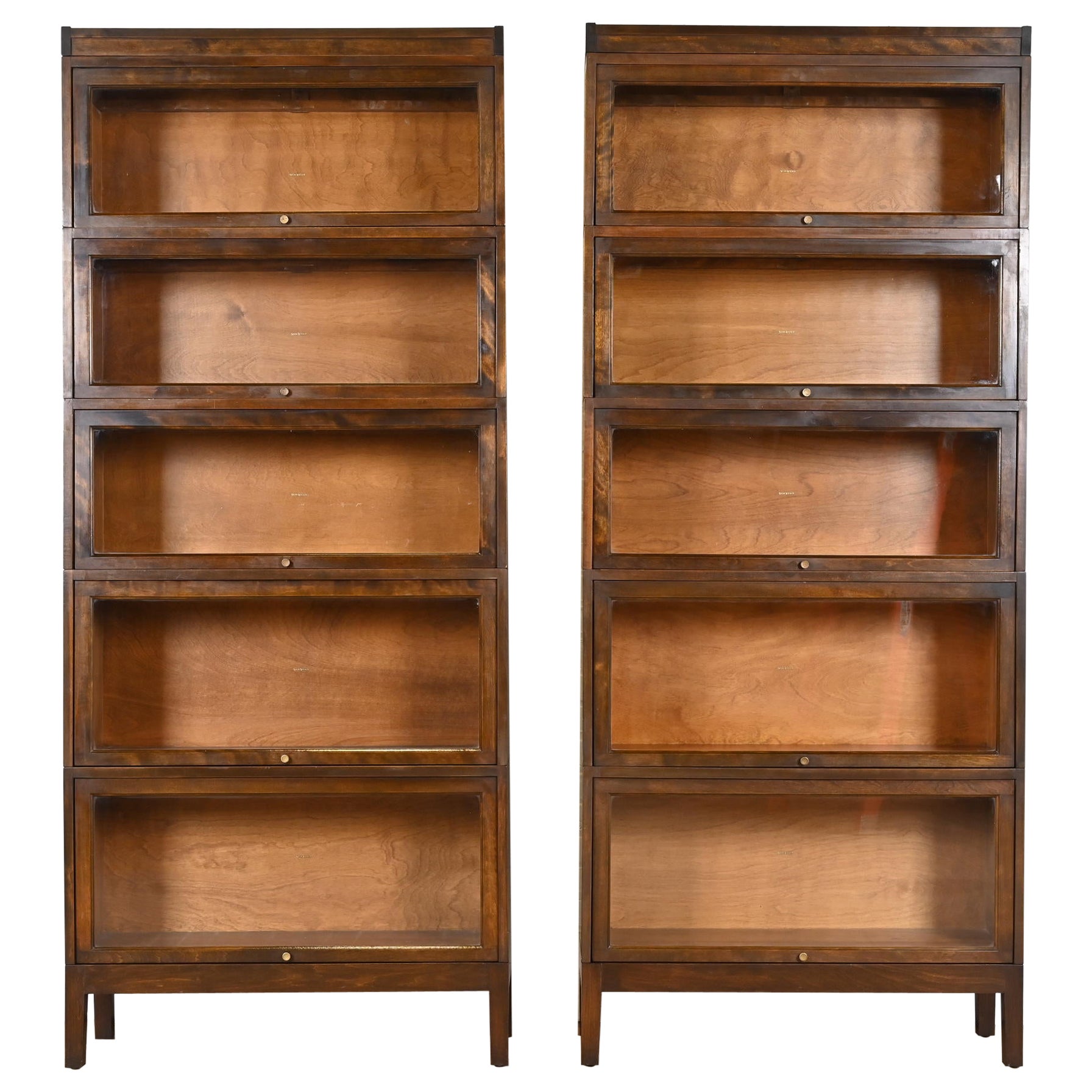 Antique Shaw Walker Arts & Crafts Mahogany Five-Stack Barrister Bookcases, Pair For Sale