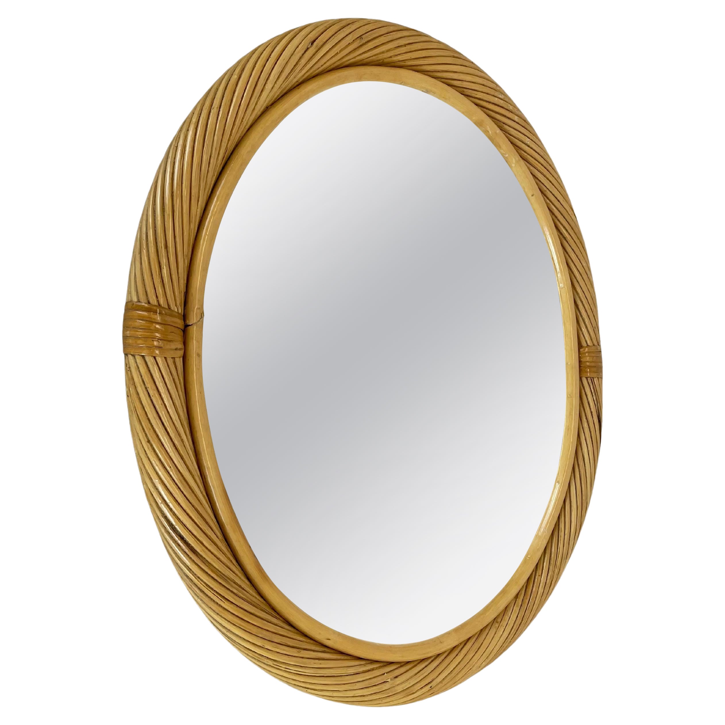 Large Rattan Rotin Wall Mirror in Crespi Albini Style, Italy, 1970s For Sale