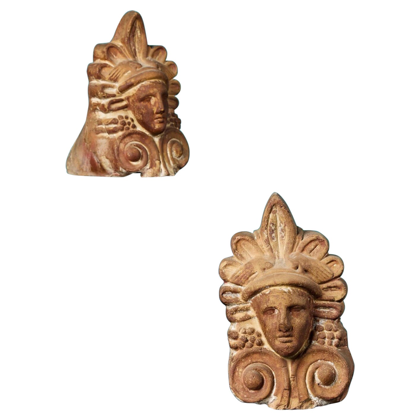 Two Antique Greek Terracotta Antefix Ornaments