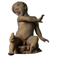 Fontaine de jardin ancienne en bronze représentant un garçon