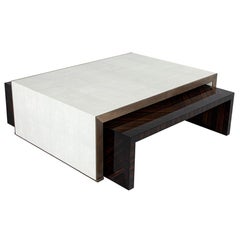 Mesa de centro moderna de piel sintética con mesas nido de Macassar