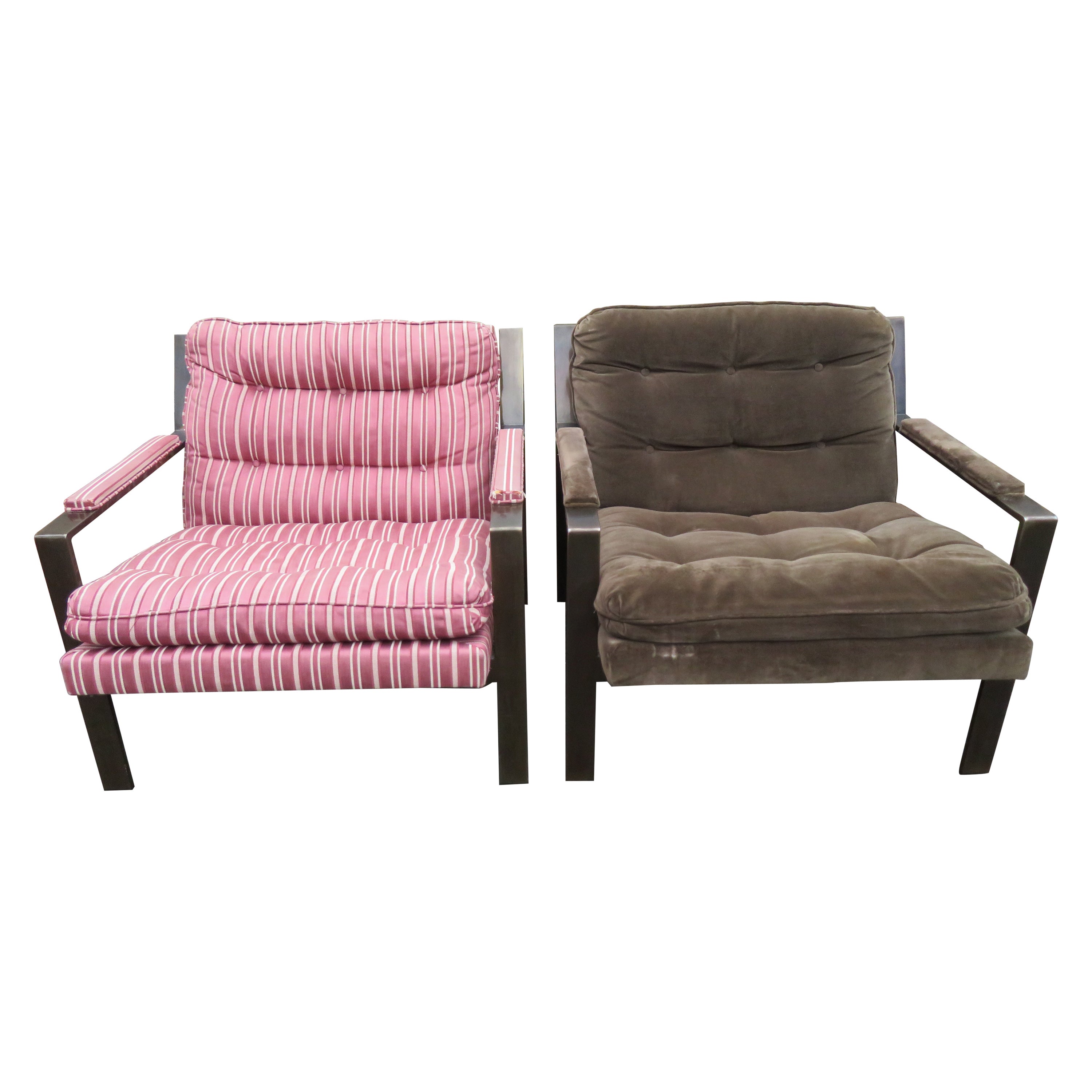 Merveilleuse paire de chaises cubiques en laiton de style Milo Baughman, mi-siècle moderne en vente