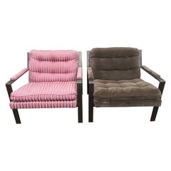 Merveilleuse paire de chaises cubiques en laiton de style Milo Baughman, mi-siècle moderne