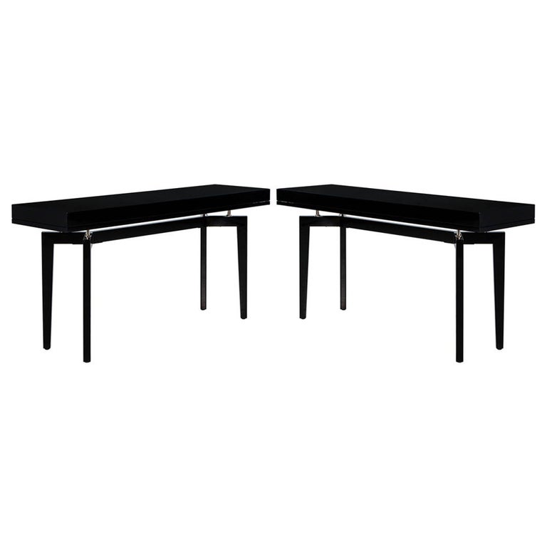 Pair of Modern Black Lacquered Console Tables For Sale at 1stDibs