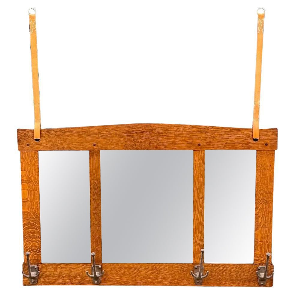 American Antique Mission Oak Wall Hanging Mirror by Stickley, circa 1940s For Sale
