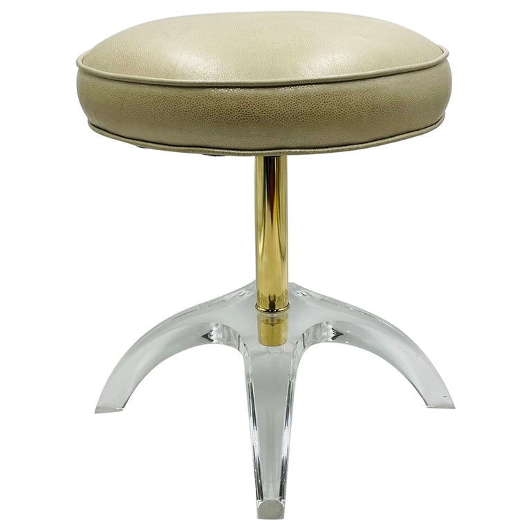 Sculptural Vanity Stool in Lucite and Brass by Charles Hollis