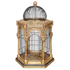 Elaborate Carved Gilded Arabesque Style Carved Parakeet Bird Cage