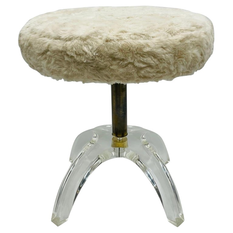 Sculptural Vanity Stool in Lucite and Brass by Charles Hollis Jones For