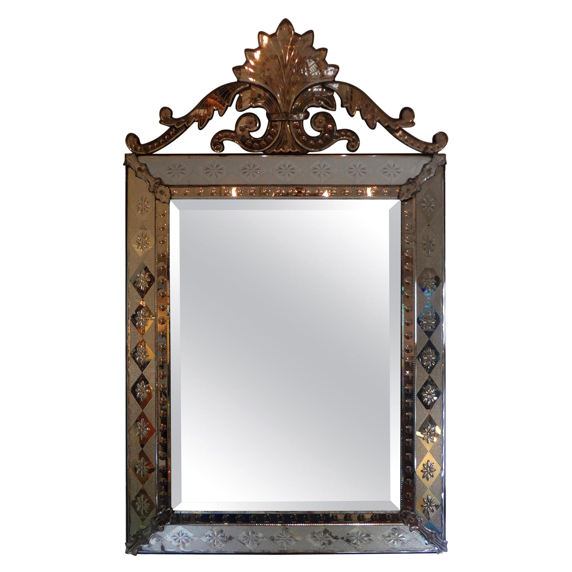 Antique Venetian Mirror with Geometric Design For Sale