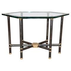 Rare Gunmetal and Brass Thick Glass Top Neoclassical Karl Springer Center Table