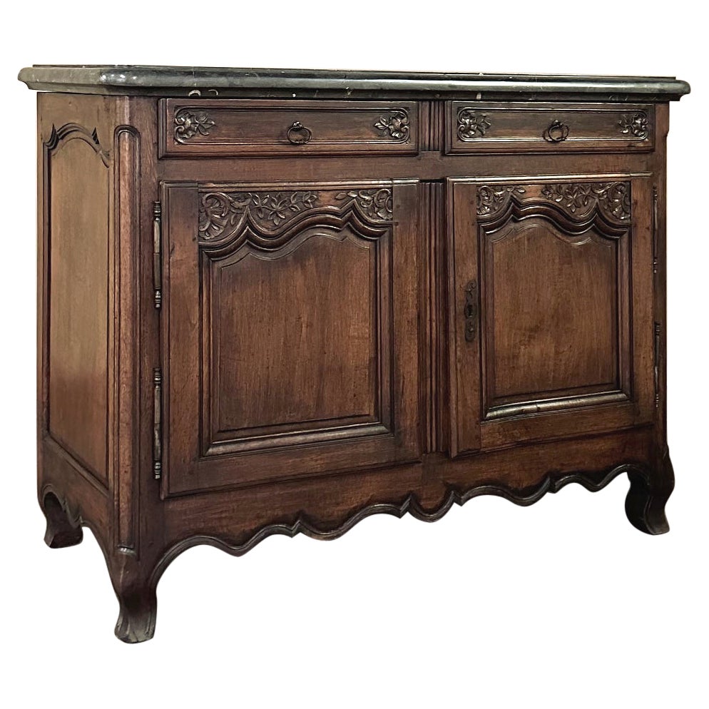 19th Century County French Walnut Buffet with Black Marble Top For Sale