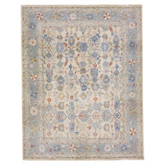 Allover Contemporary Handmade Sultanabad Wollteppich in Beige