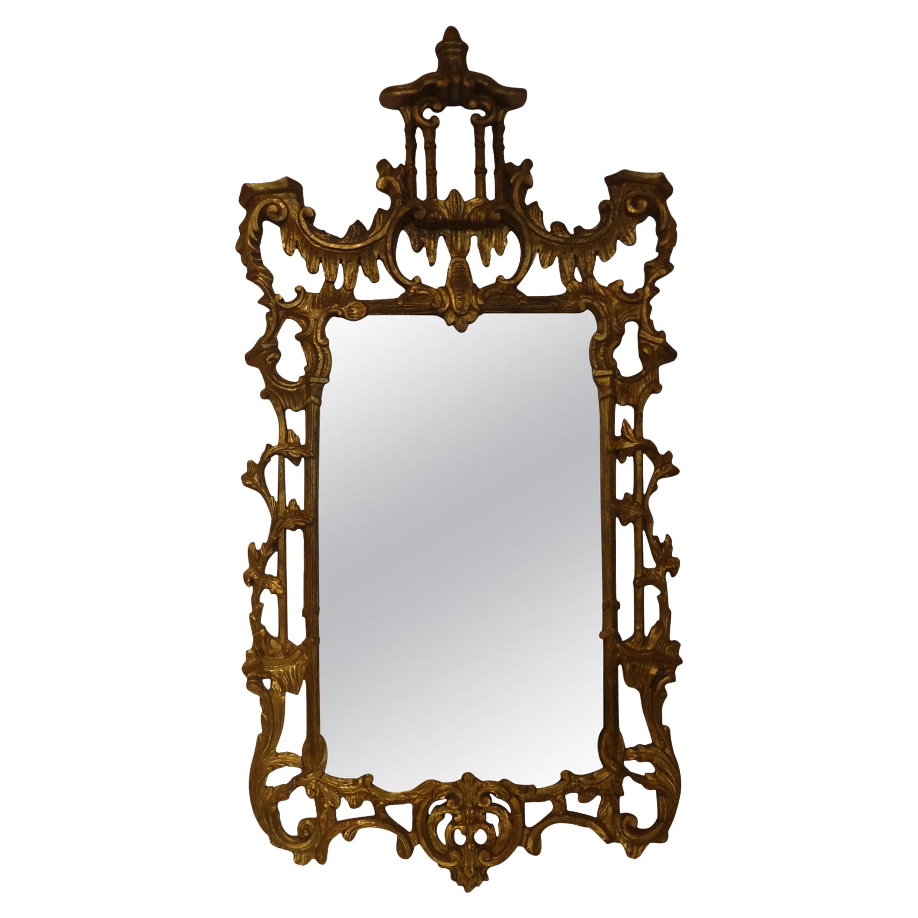Vieux miroir pagode italien de style Chippendale en bois doré sculpté