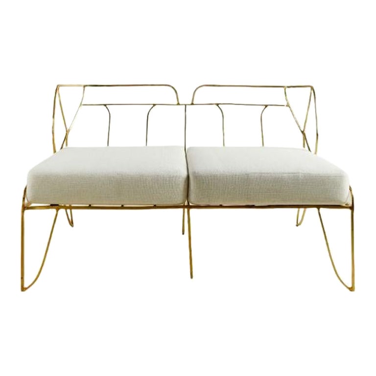 Lena 2-Seater Sofa – Sculptural Brass Frame with White Upholstery by Misaya