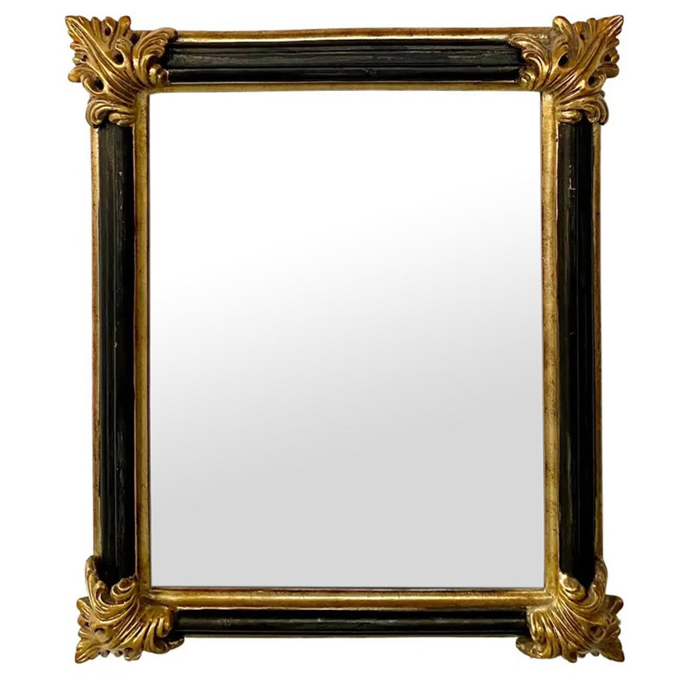 French Rococo Style Black and Gold Leaf Design Wall Mirror For Sale