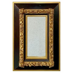 French Rococo Style Small Rectangular Wall Mirror in Ebony & Gold Leaf