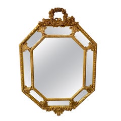 French Regency Style Giltwood Octagonal Wall, Console or Mantel Mirror