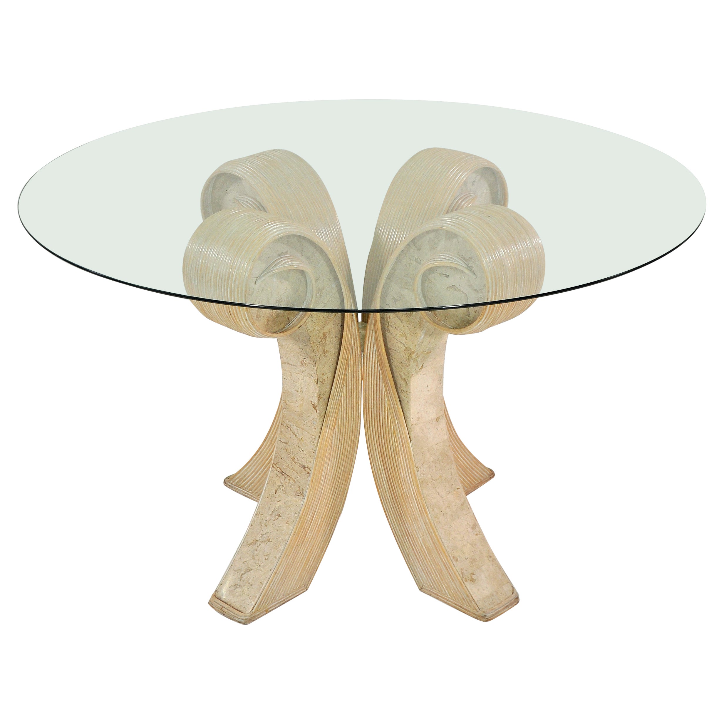 Pencil Reed, Travertine and Glass Dining Table